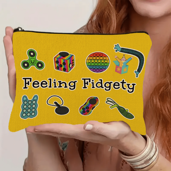 Fidget-Themed Cosmetic And Accessory Bag, Sensory-Friendly Design With Motifs, Lightweight Foldable Travel Makeup Pouch, Toiletry Bag For Vacation, Daily Use, And Ideal Gift,Yellow