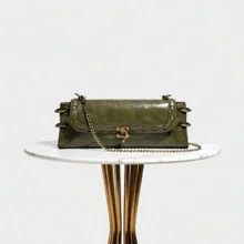 1Pc Women's Faux Leather Buckle Sling Bag,Single-Shoulder Bag With Buckle Closure, Antique Gold Finish, Can Be Worn As A Crossbody Bag, Shoulder Bag, Clutch, Or Underarm Bag; Chain Strap Included. - 綠色 - 查看 2