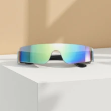 Gafas rectangulares sin marco unisex, estilo futurista punk Y2K, adecuadas para ciclismo, decoración, fiestas, viajes, deportes de motocicleta. Gafas reflectantes, ligeras y de moda, para mujeres/hombres - Plateado - Ver 3