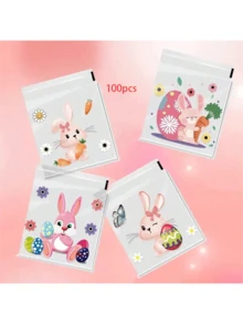 100pcs Easter Bunny Clear Self-Sealing Plastic Gift Bags, Suitable For Candy, Cookies, Snacks, Party Favors, Gift Packaging - Multicolor - View 7