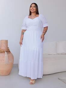 Women's Plus Size White Long Dress For New Year's Eve, Civil Wedding, Christening - trắng - Xem 1