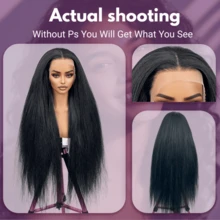 Tóc giả thẳng, mật độ 200% - Tóc giả kẹp, không cần keo, đã cắt sẵn, tỉa sẵn, ren phía trước 13x4, phù hợp cho phụ nữ sử dụng hàng ngày, dự tiệc, lễ hội âm nhạc, sinh nhật, quà tặng ngày Valentine. - Tự nhiên & Đen - Xem 2