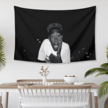 Tyler Music Album Cover The Creator Hip Hop Tapestry,Funny Polyester Tapestry Wall Hanging Art Poster Artistic Party Backdrop For College Dorm, Bedroom, Living Room, And Celebration Decorations - White - View 3