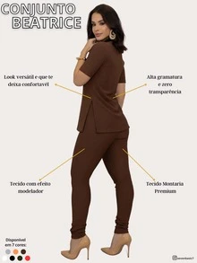 Women's Premium Riding Set, Leggings, Turtleneck Top, Modern And Elegant - Rust Brown - View 4