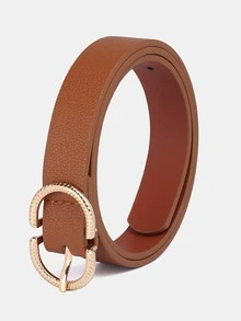 1pc Solid Color Casual PU (Polyurethane) Decorative Belt For Women, Suitable For Daily Use With Double D-Ring Buckle - A - View 6