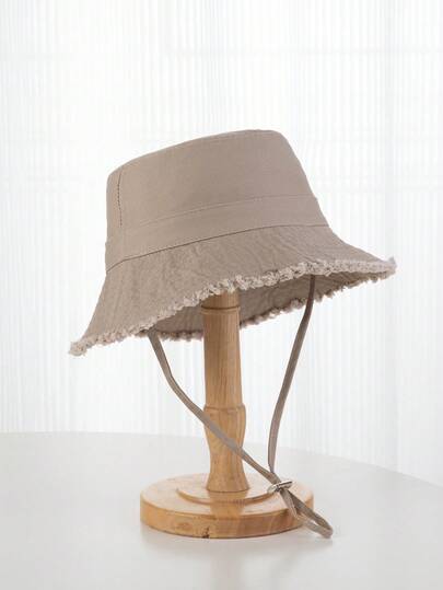 1pc Unisex Y2K Style Frayed Brim Bucket Hat, Suitable For Outdoor Sports, Sun Protection, Daily Commute