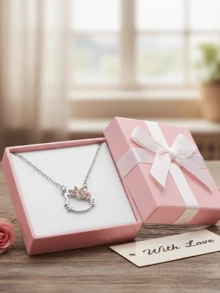 1pc Sanrio Cute Hello Kitty Metal Pendant Necklace, Elegant Crown Rhinestone Embellished Kitty Necklace, Suitable For Daily Wear Or Gift - Multicolor - View 3