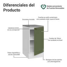 Gabinete Bajo Cocina Madesa Vik 40cm Con Encimera BV - Blanco y Verde - Ver 3