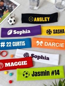 1/3/5件装,定制头带装饰,个性化发圈,定制球形图案+文字,可印制您的名字,适合团队和啦啦队装饰、生日派对礼物、闺蜜主题派对 - 彩色 - 查看 7