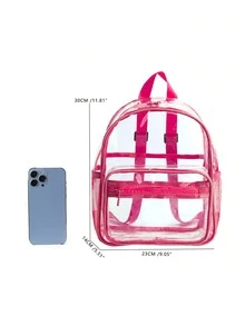 Transparent PVC Backpack, See-Through College Backpack With Padded Shoulder Straps For Swimming, Outdoor Sports - Hot Pink - View 4