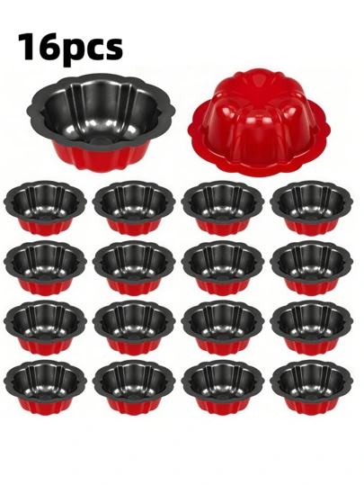 16 piezas Juego de platos de papel para pastel de 4 pulgadas antideslizantes, incluye soportes para pasteles de acero al carbono con forma de flor (Rojo)