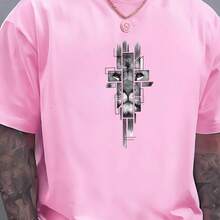 Camiseta Masculina Leão de Juda Yeshua Cruz e a Espada 100% Algodão Promoção Estilo Casual Premium Primavera Verão - Rosa Bebê - Visão 1