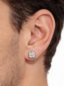 1 Đôi khuyên tai nam có nam châm, mạ bạch kim, đính đá Cubic Zirconia, kiểu kẹp không cần xỏ lỗ. - Bạc - Xem 3