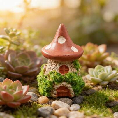 4件套迷你童话花园小屋套装 - 树脂微型小屋，适用于玻璃容器、娃娃屋微缩模型和桌面装饰 - 乡村风格迷你小屋雕塑，仙女花园，家居办公室展示收藏品