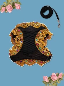 1件 LANGXINGCS 宠物胸背带套装，透气舒适的狗狗胸背带和牵引绳套装，带蕾丝和毛球的猫咪胸背带套装，轻便透气的宠物胸背带，适合中小型猫狗 - 彩色 - 查看 14