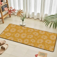 1pc Daisy Pattern Printed Linen Kitchen Rug, Doormat, Bath Mat, Hallway Mat, 3D Floral Rectangle Carpet For Living Room, Bedroom, Corridor, Bathroom, Laundry Room - Polyester, Indoor Outdoor Home Decor - Coffee Brown - View 1