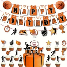 1pc Basketball Birthday Party Banner - Sports Theme Hanging Decoration With "Happy Birthday" Design, Jersey Style Paper Bunting For Indoor/Outdoor Celebration, Suitable For Basketball Sports, Basketball Games, Wall Decor, Sports Events And Anniversaries - Multicolor - View 2