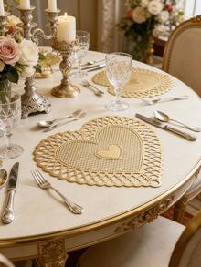 1-200pcs Gold Heart-Shaped PVC Placemats, Washable, Easy To Clean, Wipe-Clean, Non-Slip, Holiday Wedding Party Dining Table Decor - Multicolor - View 5