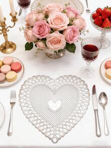 1-200pcs Gold Heart-Shaped PVC Placemats, Washable, Easy To Clean, Wipe-Clean, Non-Slip, Holiday Wedding Party Dining Table Decor - Multicolor - View 16