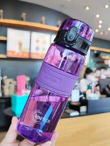 1pc 500ml Portable Plastic Water Bottle, Modern Transparent Sports Water Bottle, Suitable For Outdoor Use - Purple - View 2