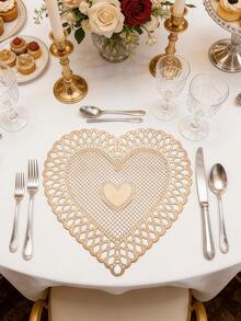 1-200pcs Gold Heart-Shaped PVC Placemats, Washable, Easy To Clean, Wipe-Clean, Non-Slip, Holiday Wedding Party Dining Table Decor - Multicolor - View 14