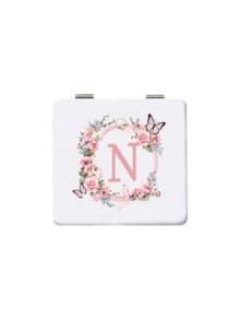 1pc Romantic Floral & Letter A-Z Series Compact Vanity Mirror, Foldable Lightweight Ultra-Thin Portable Hand Mirror, Silver Nano Electroplated Frame, Delicate Details, Suitable For All Occasions And People, Foldable Square Shape For Easy Carrying,For Daily Use, Travel, Party, Gift - Perfect For Women, Girls - Multicolor - View 12