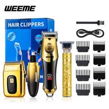 WEEME Juego de aseo eléctrico para hombres de 4 piezas/3 piezas/1 pieza - Incluye cortadora de cabello inalámbrica, tijeras de grabado, recortadora de barba de precisión, recortadora de vello nasal y afeitadora eléctrica, set de carga USB con peine guía, ideal para corte de cabello en casa, afeitado diario y aseo corporal completo. - Dorado - Ver 7