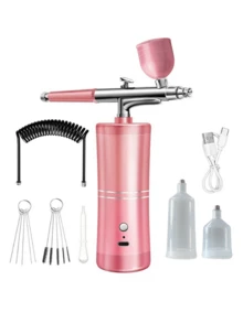 1 Set Cordless Airbrush Kit, With Detachable Extension Hose, 0.3mm Dual-Action Airbrush, 3 Jars, Cleaning Brush, USB Cable, Air Compressor, 0.3mm Micro Spray Nozzle, 1000mAh Rechargeable Battery, Home Use High Pressure Sprayer, Moisturizing Atomizer, Suitable For Model, Nail Art, Auto Painting, Beauty Spraying Tools, DIY Crafts Gift - Multicolor - View 15