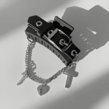 Dark Niche Design Leather Claw Clip Tassel Chain Cross Hair Claw Elegant Hair Clip Hairpin For Women - Black - View 4