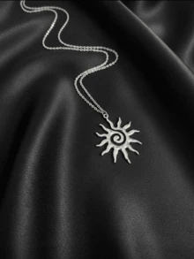 1 chiếc dây chuyền dài mặt dây chuyền hình mặt trời phóng đại bằng thép không gỉ màu bạc, không phai màu, thời trang và phù hợp để đeo hàng ngày, đi biển, du lịch. - Bạc - Xem 5