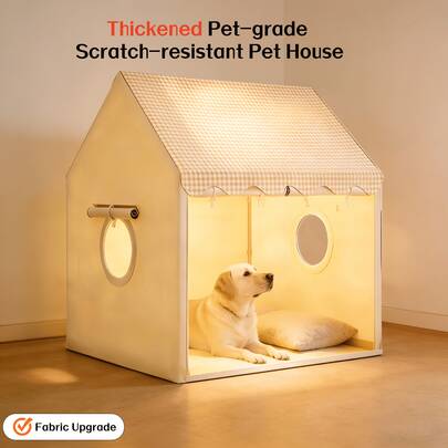 Uppgraderad tjockare version av hundkoja, metallram, uppgraderat tjockare tygmaterial, helt ny kardborredesign