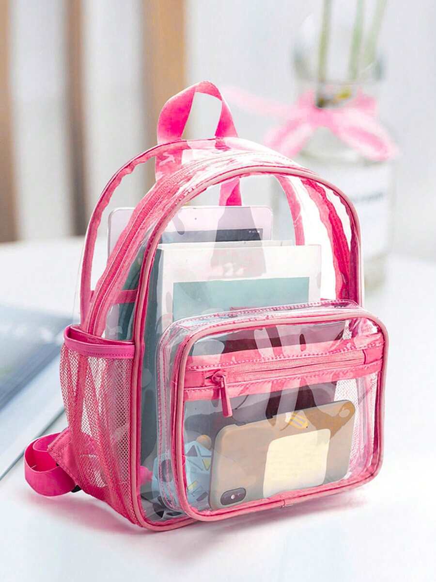 Transparent PVC Backpack, See-Through College Backpack With Padded Shoulder Straps For Swimming, Outdoor Sports - Hot Pink - View 1
