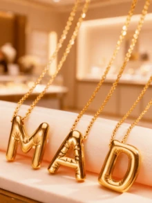 1pc Fashionable 14K Gold Plated Stainless Steel Bubble Bohemian Style 26 Letters A-Z Pendant & 26pcs Copper Cubic Zirconia Pendant, Gold Necklace Jewelry, Two Styles Available, Suitable For Women Everyday Wear All Seasons - Multicolor - View 12