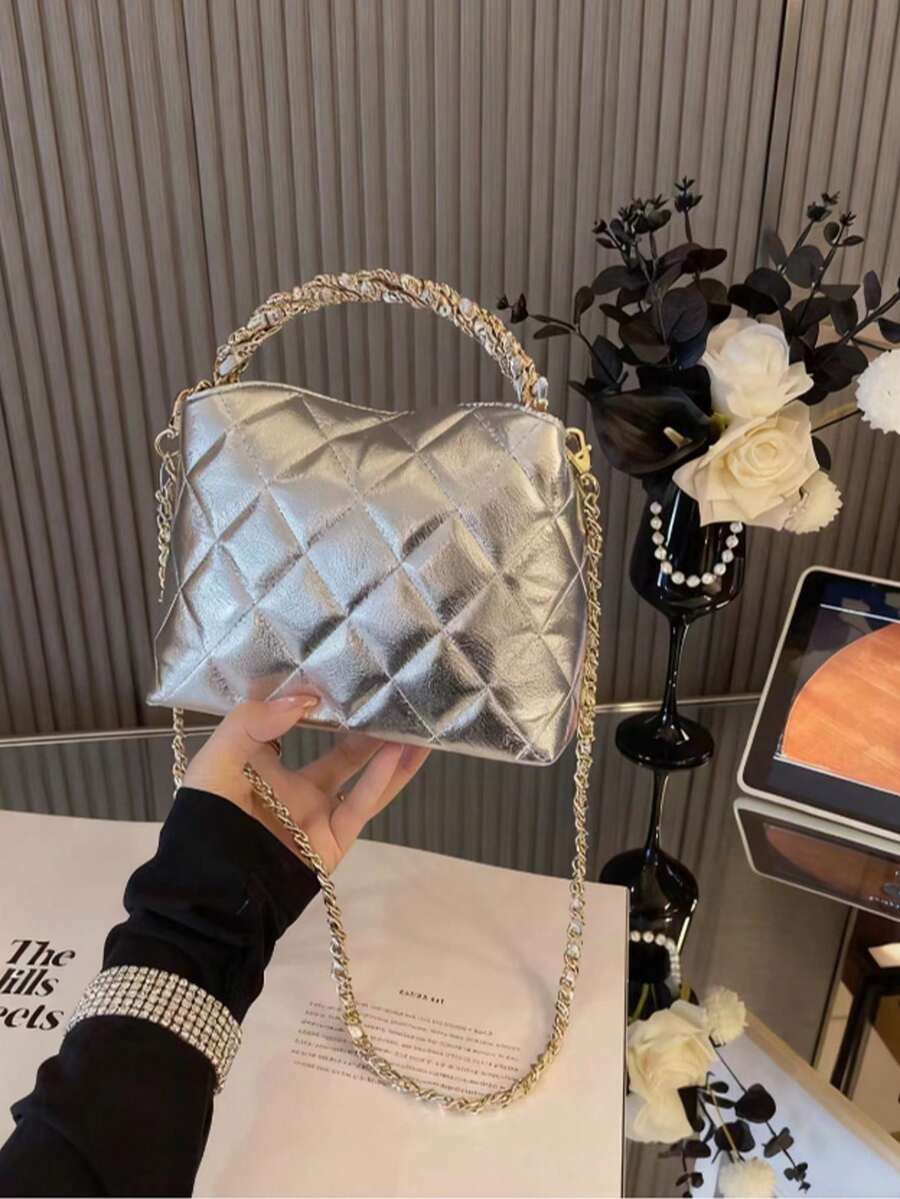 A Versatile And Exquisite Slanted Lunch Box Bag And A Small Handbag - Bạc - Xem 1