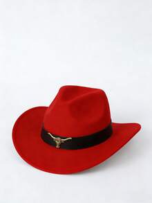 1 pieza Sombrero de fieltro estilo vaquero unisex, sombrero casual de ala ancha estilo western, sombrero de fiesta de jazz hecho a mano con diseño tejido de ojo - Multicolor - Ver 27