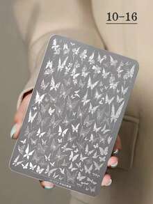 一套复古中式兰花蕾丝美甲印花板，可爱丝带图案美甲贴纸，玫瑰、蝴蝶、叶子美甲印花板，爱心、星星、月亮、蕾丝、花卉美甲印花模板，美甲沙龙必备 - 銀色 - 查看 23