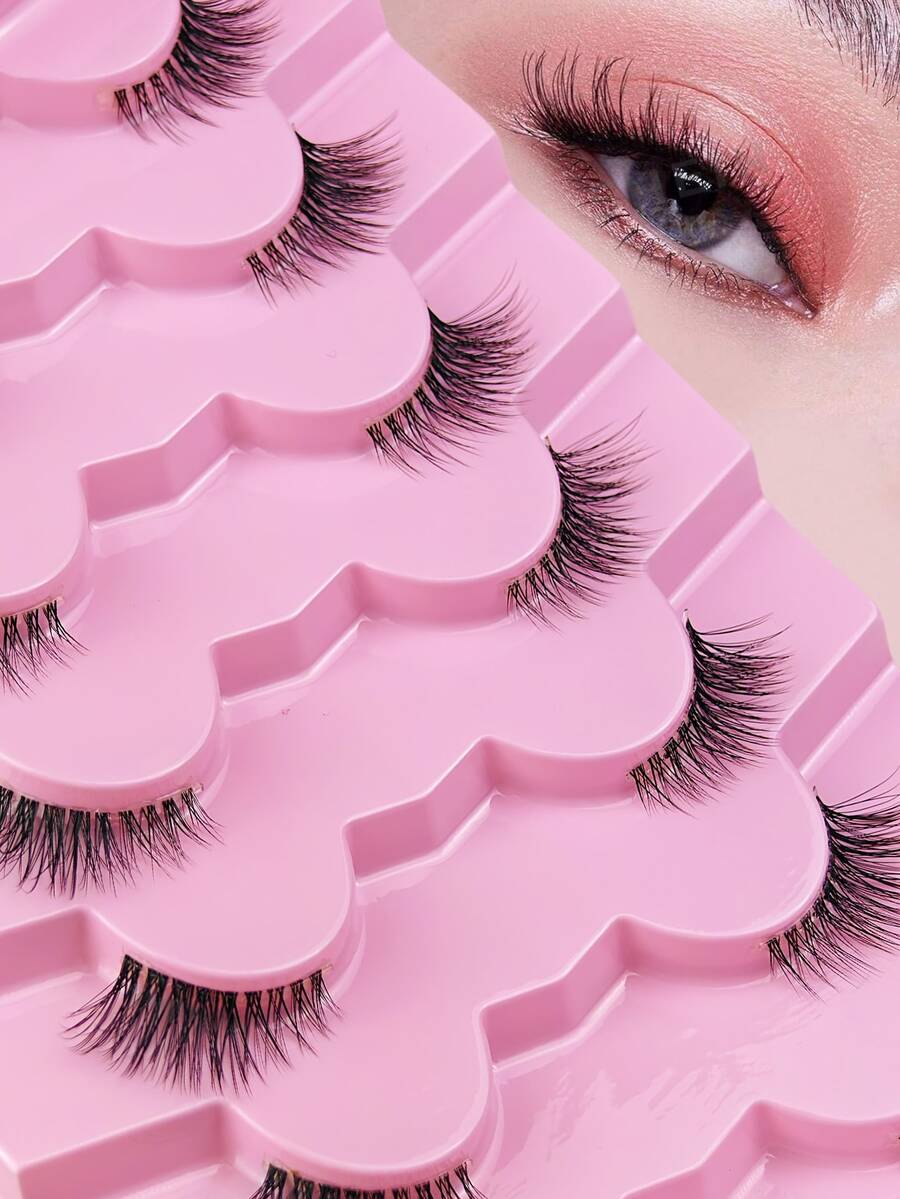 Faux-cils de style renard naturel pour un maquillage léger, design d'ailes à l'occidentale, doux et simulés, parfaits pour un usage quotidien et scénique - Rose bonbon - Voir 1