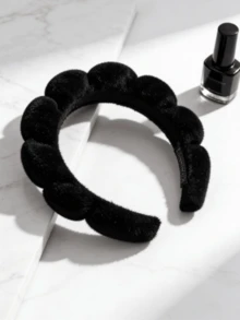 Black Twist Sponge Hairband For Women Lightweight Terry Cloth High Skull Top Head Hoop Durable Non-Fading Hair Accessory For Face Cleansing, Makeup & Daily Hairstyling Portable Headband Ideal For Home Use, Travel & Gym Beauty Essentials Perfect For All Hair Types - 黑色 - 查看 10