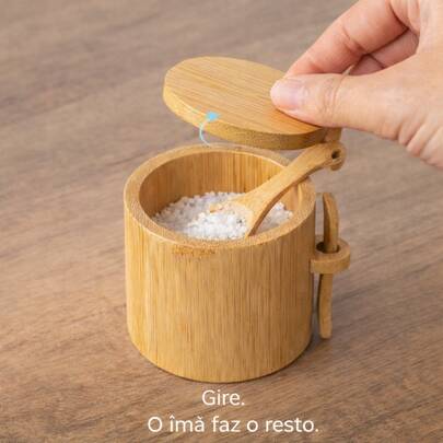 Porta Açúcar Açucareiro de Bambu com Colher Multiuso