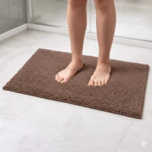 Set Of 3 Popcorn Bathroom Mats, Non-Slip, 38x58cm, Microfiber Chenille With Polka Dots, Super Soft And Absorbent, For Shower Exit. - 棕色3件套裝 - 查看 5