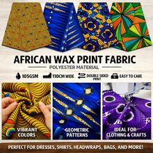 Tissu imprimé cire africaine polyester style Ankara Kitenge 1/3/6 yards 44 pouces de large double face résistant à la décoloration tissu batik pour la couture la confection de robes robe de soirée jupe chemisier foulard turban écharpe sac fourre-tout matelassage patchwork artisanat tapisserie coussin - Multicolore - Voir 3