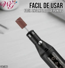 Pulidor estudiantil 15000 RPM . Material: plastico. Cargador . Puntas básicas y barrilitos de diferentes gramaje.  Regulador único de velocidad  y   de encendido/apagado. - Negro - Ver 9