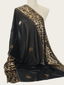 1件装女士时尚优雅穆斯林头巾，拼接印花设计，镶嵌水钻，中东风格长款围巾 - 豹紋拼接水鑽長巾 - 查看 11