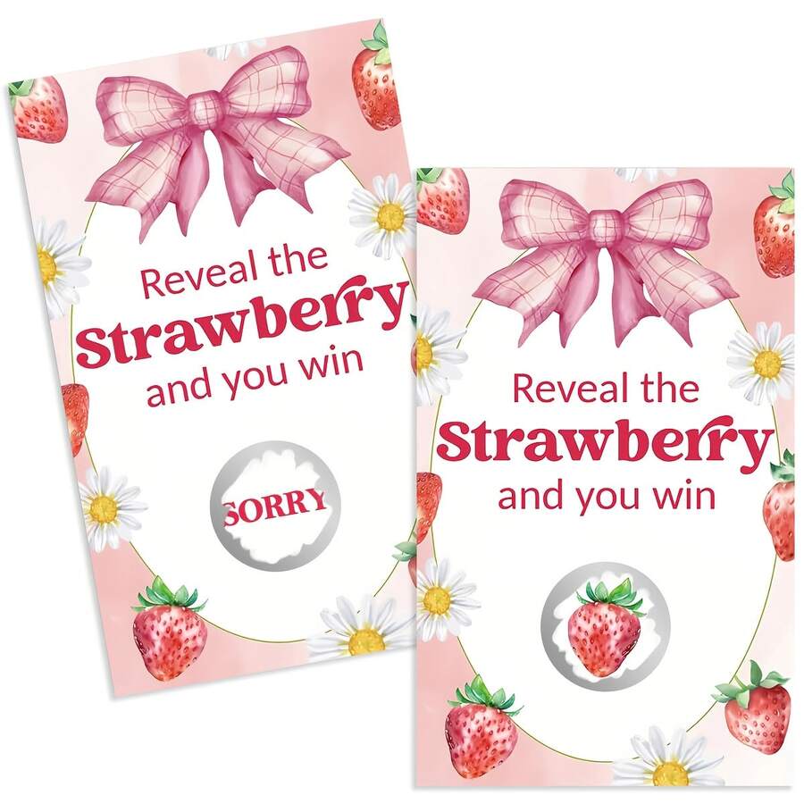 50张草莓主题刮刮卡，草莓主题婴儿派对刮刮卡 - 粉色 - 查看 1