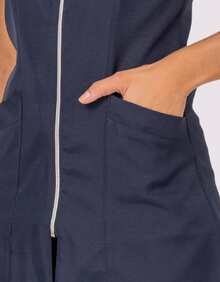 Women's Fitted Zipper  Beautician Tulip Lab Coat - Navy Blue - View 3