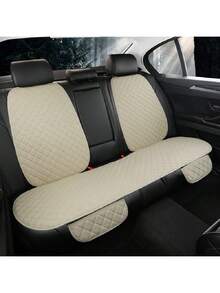 3pcs Car Seat Cushion Set, 4-Season Breathable Rear Bench Pad With Backrest, Linen Fabric With Square & Polka Dot Embroidery, Universal Fit - Multicolor - View 7