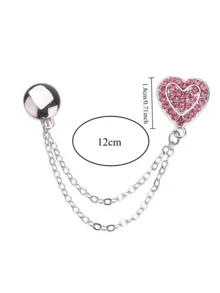 1pc Rhinestone Heart-Shaped Chain. Magnetic Fastener At Pant Leg Bottom To Prevent Dragging. Cute Cuff Button. Adjustable Shortening Function. Cute Zinc Alloy - Pink - View 3