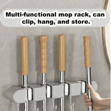 4/5槽重型壁挂式拖把扫帚架，适用于浴室、花园和车库，无需钻孔，安装简便，方便收纳整理浴室配件 - 彩色 - 查看 5