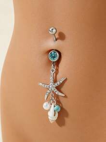 1件海星系列肚脐环，带贝壳，适合日常佩戴和海滩度假 - 彩色 - 查看 1