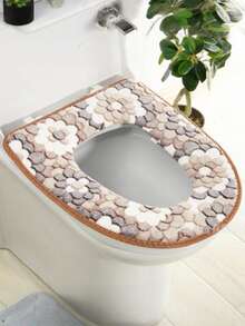 1件随机颜色防水通用花卉图案马桶座套，保暖马桶垫，绒面马桶垫，马桶座套，家用马桶垫，可水洗珊瑚绒浴室垫，浴室配件 - 彩色 - 查看 7